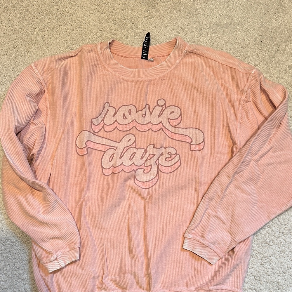 Rosie Daze Pink Corded Crew